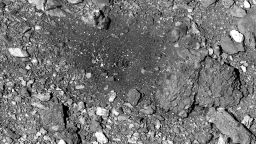 This is a view of the Nightingale sample site on asteroid Bennu after the collection event. Images were taken April 7 as part of a final campaign to document the state of the surface post- TAG.