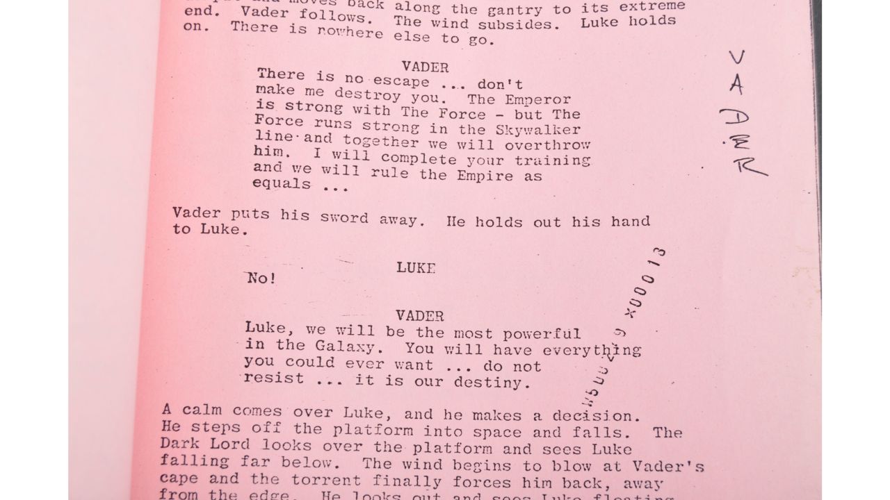 The script belonged to Darth Vader actor David Prowse.