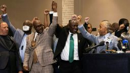 Philonise Floyd, Attorney Ben Crump and Reverend Al Sharpton react following the verdict.