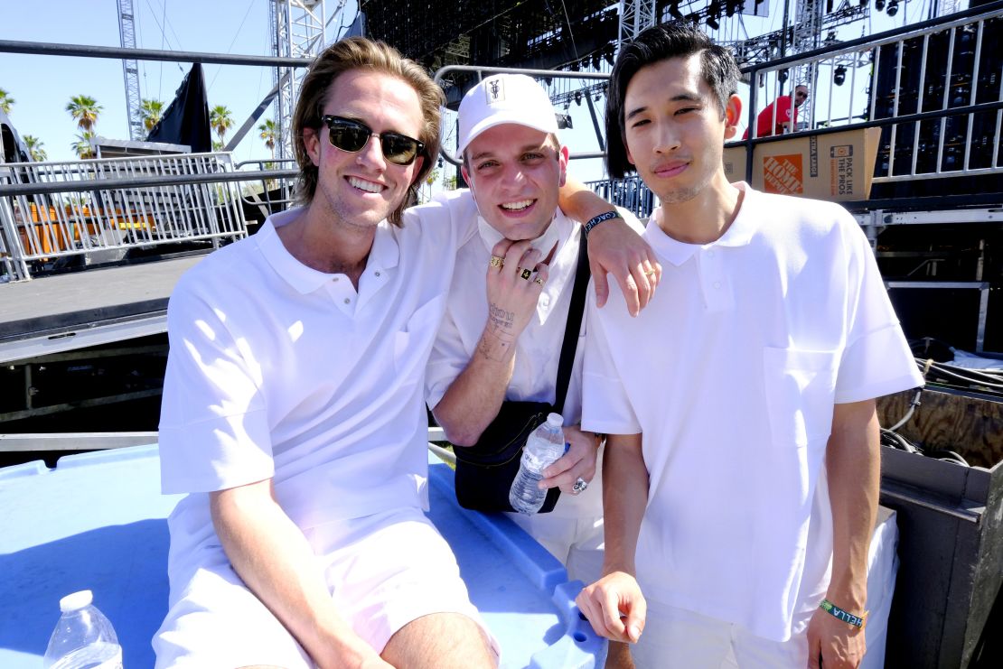 (From left) Sir Sly's Hayden Coplen, Landon Jacobs and Jason Suwito pose backstage during the 2018 Coachella Valley Music and Arts Festival Weekend 1 in Indio, California.