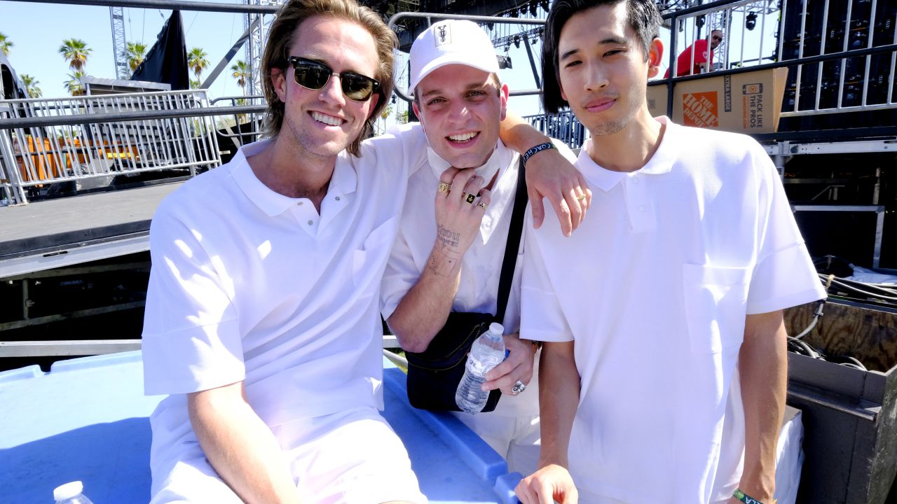 (From left) Sir Sly's Hayden Coplen, Landon Jacobs and Jason Suwito pose backstage during the 2018 Coachella Valley Music and Arts Festival Weekend 1 in Indio, California.