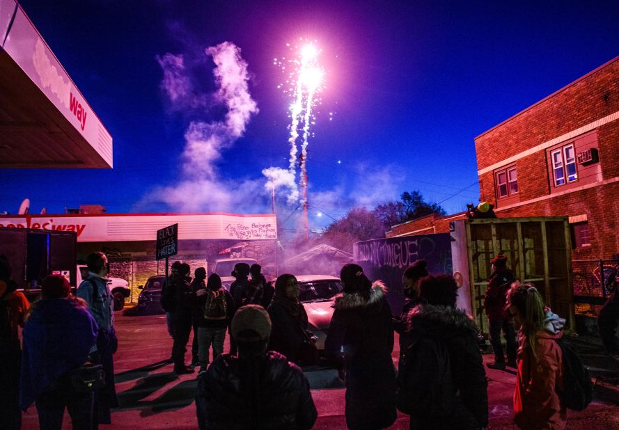 Fireworks are set off at George Floyd Square in Minneapolis. 