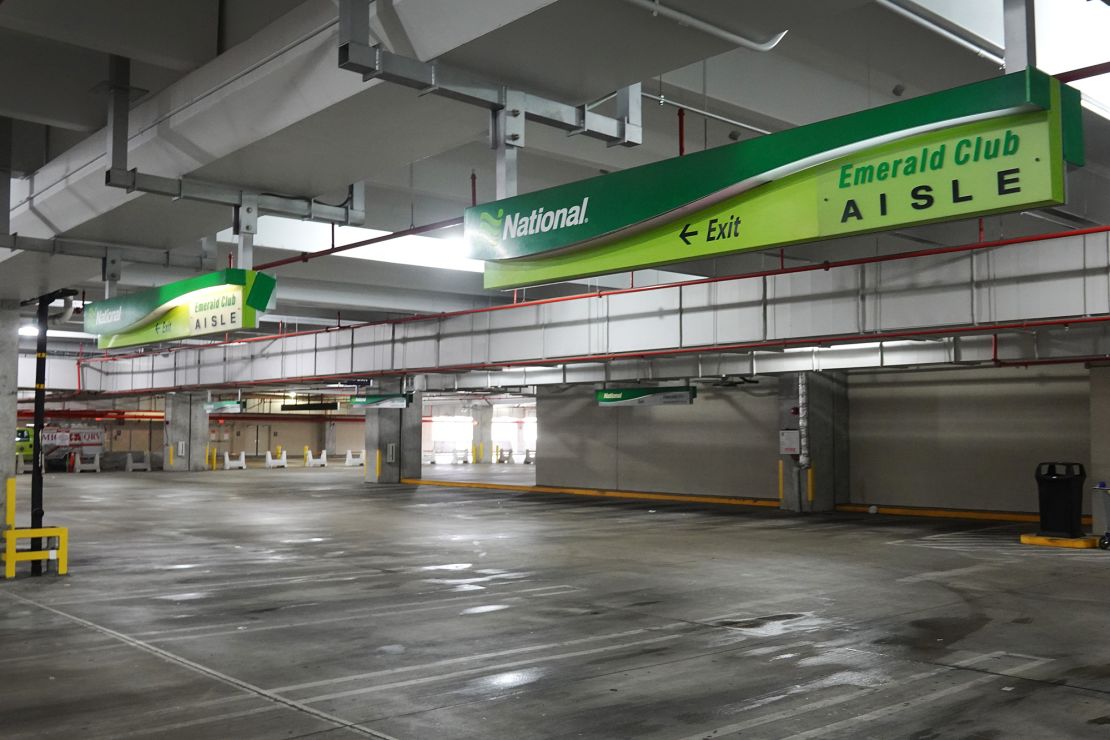 An empty lot at the National rental agency in the Miami International Airport Car Rental Center.
