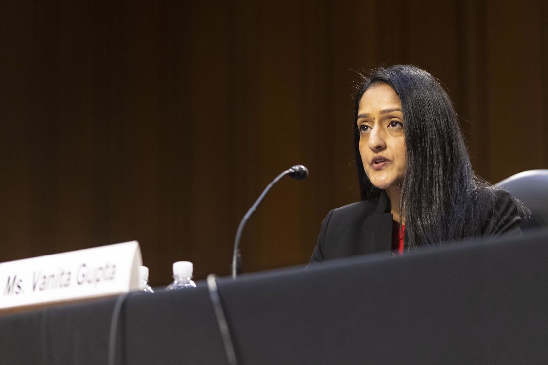 Vanita Gupta, associate attorney general nominee for U.S. President Joe Biden, speaks during a Senate Judiciary Committee confirmation hearing in March.