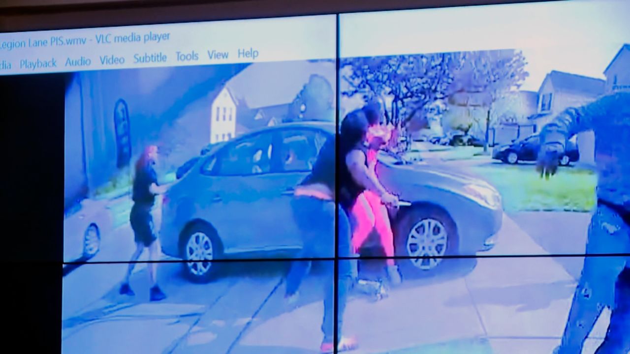 Police body cam video shows Ma'Khia Bryant charging a young woman with a knife Tuesday before she was shot by officer in Columbus, Ohio.