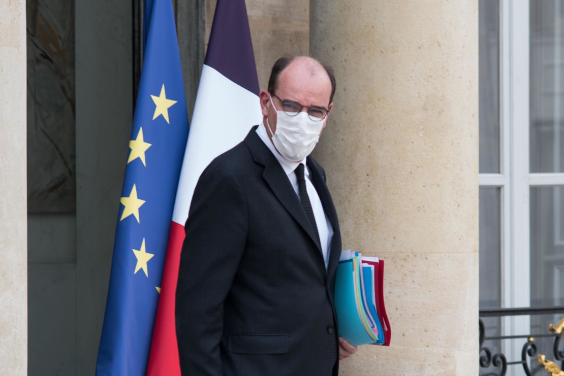 French Prime Minister Jean Castex leaves the Élysée Palace on April 21, 2021. 