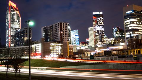 This long-exposure photo shows Charlotte, North Carolina, from across Interstate 277.