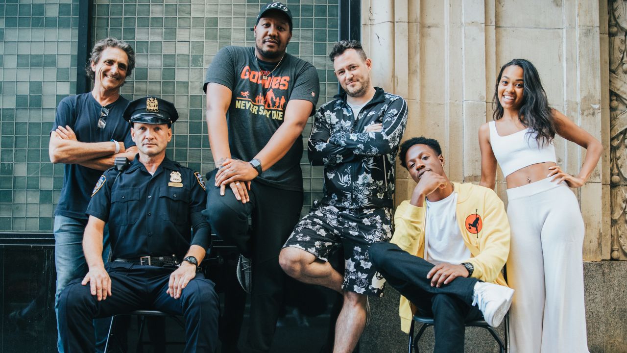 From left, producer Lawrence Bender, actor Andrew Howard, co-director Travon Free, co-director Martin Desmond Roe, actor Joey Bada$$, and actor Zaria from "Two Distant Strangers."