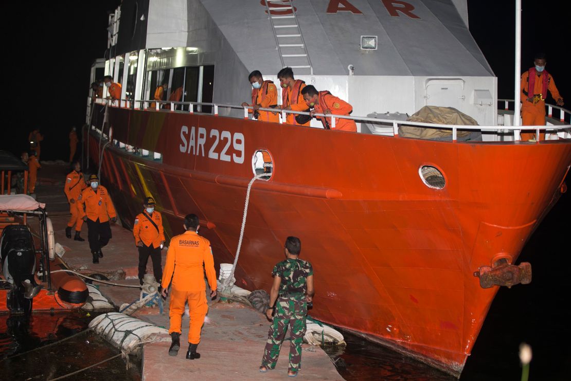 Members of National Search and Rescue Agency (BASARNAS) prepare for a search mission for Indonesian Navy submarine KRI Nanggala at Benoa harbor in Bali on Wednesday.