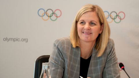 IOC Athletes' Commission chair Kirsty Coventry hosts a press conference in Olympic House focusing on the commission and Rule 50.