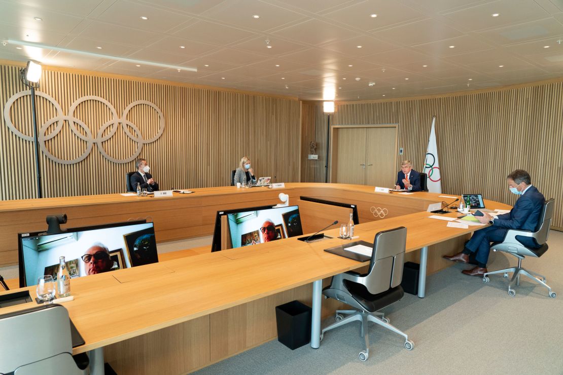 IOC President Thomas Bach, opens the Executive board meeting in April at the Olympic House. 