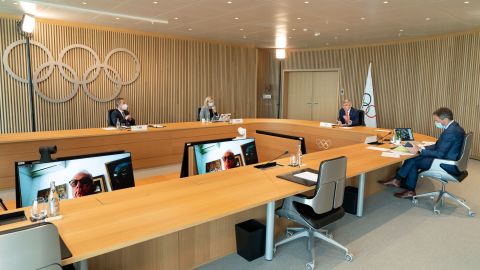 IOC President Thomas Bach, opens the Executive board meeting in April at the Olympic House.