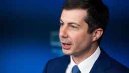 US Secretary of Transportation Pete Buttigieg speaks during the daily press briefing at the White House in Washington, DC, on April 9, 2021. 