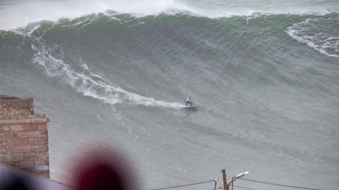 Gabiera competes at the Nazaré Tow Surfing Challenge on February 11, 2020.
