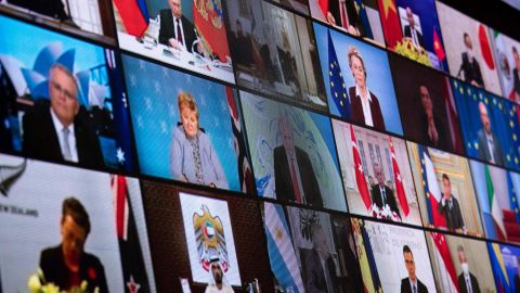 World leaders take part in a US climate summit on April 22, 2021.
