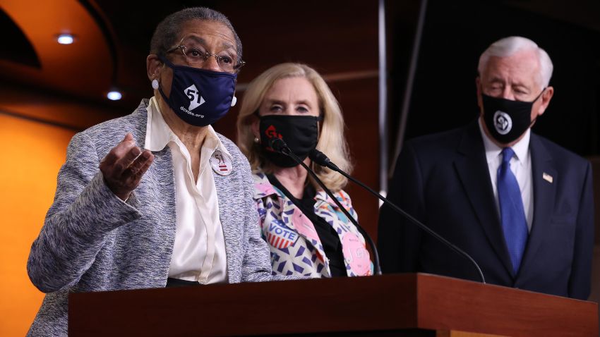 Del. Eleanor Holmes Norton (D-DC), speaks during a news conference about statehood for the District of Columbia with Rep. Carolyn Maloney (D-NY) and House Majority Leader Steny Hoyer (D-MD) at the U.S. Capitol on April 21, 2021 in Washington, DC.