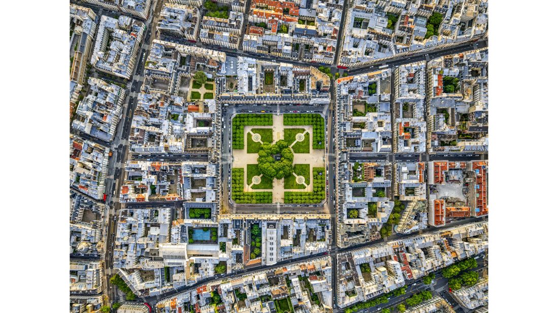 <strong>Place des Vosges:</strong> Photographer Jeffrey Milstein's straight-down images of Paris were taken on two rarely granted flights directly over the city. They're featured in his new book "Paris: From the Air."