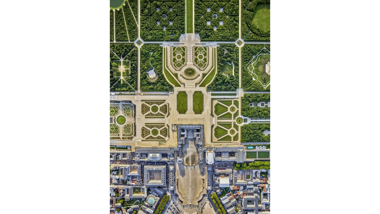 <strong>Gardens at Versailles: </strong>Images of Louis XIV's formal gardens and elaborate palace were captured on separate flights over Versailles.