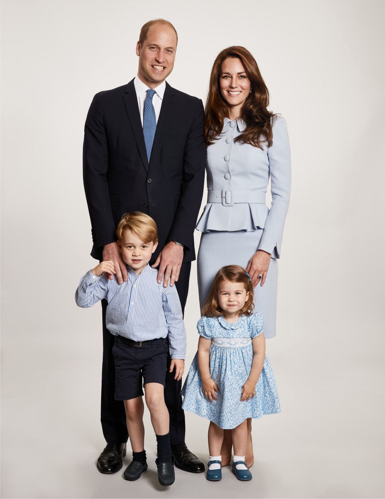 The image, used for the Duke and Duchess' 2017 Christmas card, shows the couple with their children, Prince George and Princess Charlotte.