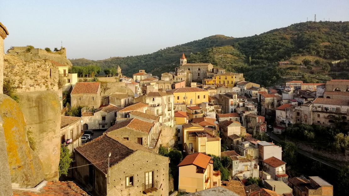 The town is racked up on different levels of the hillside.