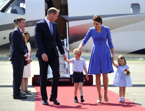 The royal family arrives at the airport in Berlin for a three-day visit in Germany in July 2017.