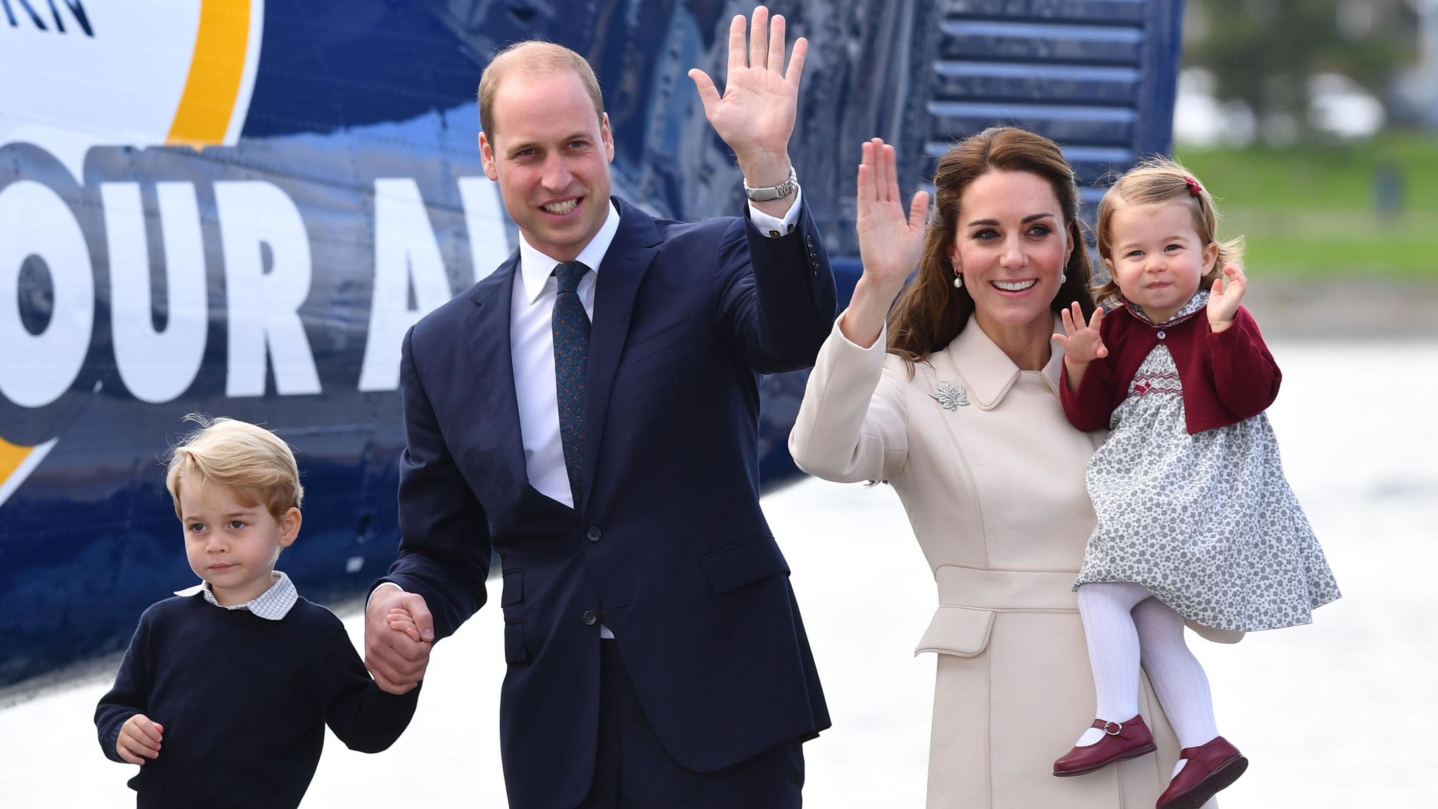 Charlotte is held by her mother as her family ends <a href="http://www.cnn.com/2016/09/24/world/gallery/royals-visit-canada-sept-2016/index.html" target="_blank">an eight-day tour of Canada</a> in October 2016. At left is her brother George and her father.