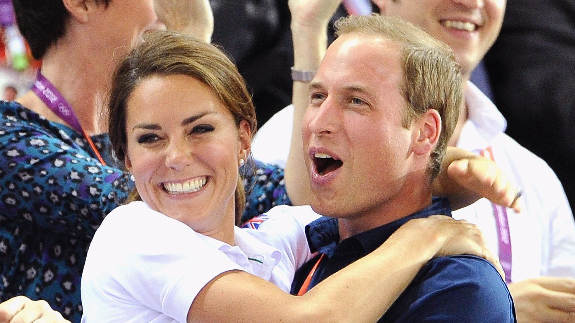 Catherine and William celebrate during cycling events at the Olympic Games in London in August 2012.