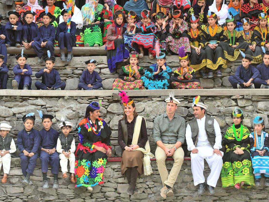 William and Catherine visit a settlement of the Kalash people in Chitral, Pakistan, on October 16, 2019.  