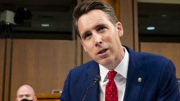WASHINGTON, DC - APRIL 20: Sen. Josh Hawley, R-Mo., questions witnesses during the Senate Judiciary Committee hearing on Jim Crow 2021: The Latest Assault on the Right to Vote on Capitol Hill April 20, 2021 in Washington, DC. The committee is hearing testimony on voting rights in the U.S. (Photo by Bill Clark-Pool/Getty Images)