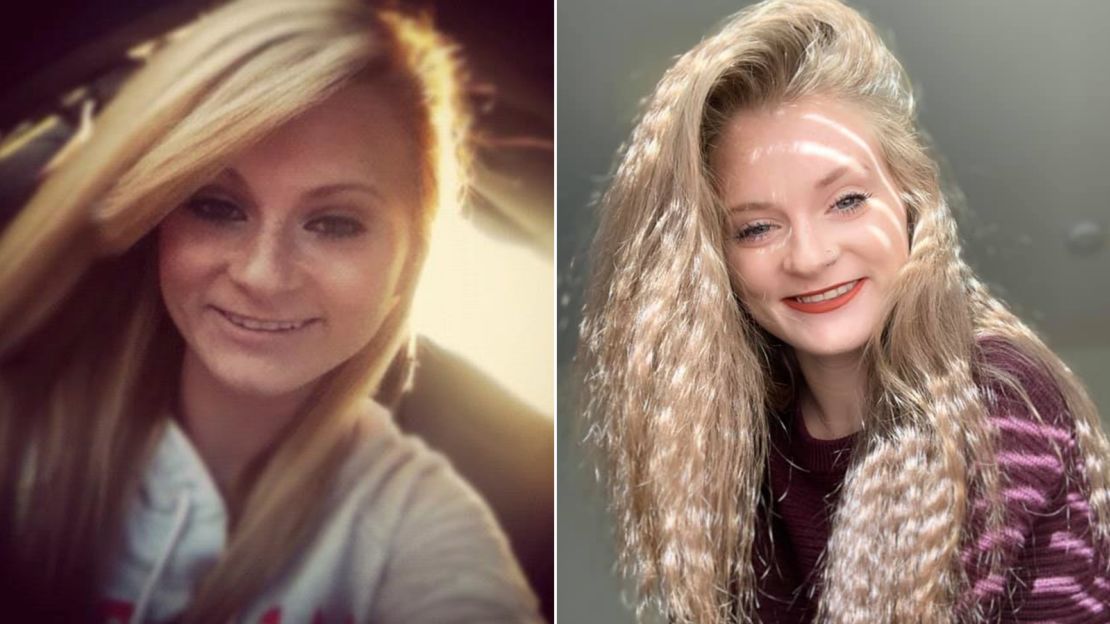 Dixie Lewis is shown here when she was 17 years old (left) and now (right).