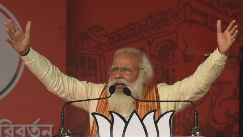 India's Prime Minister Narendra Modi at a rally in Barasat, West Bengal, on April 12.