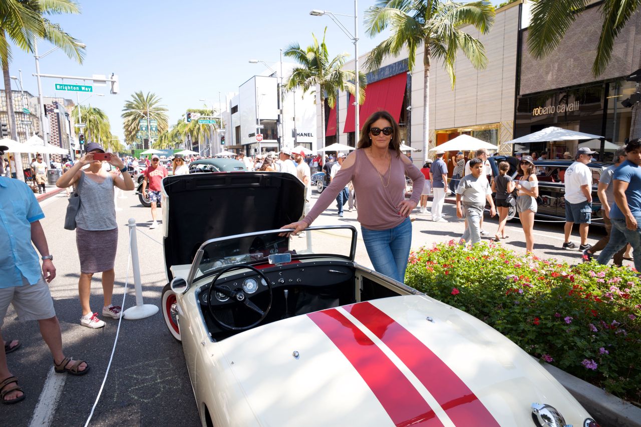 Jenner displays her Austin-Healey Sprite at the Rodeo Drive Concours d'Elegance in June 2017 in Beverly Hills, California.