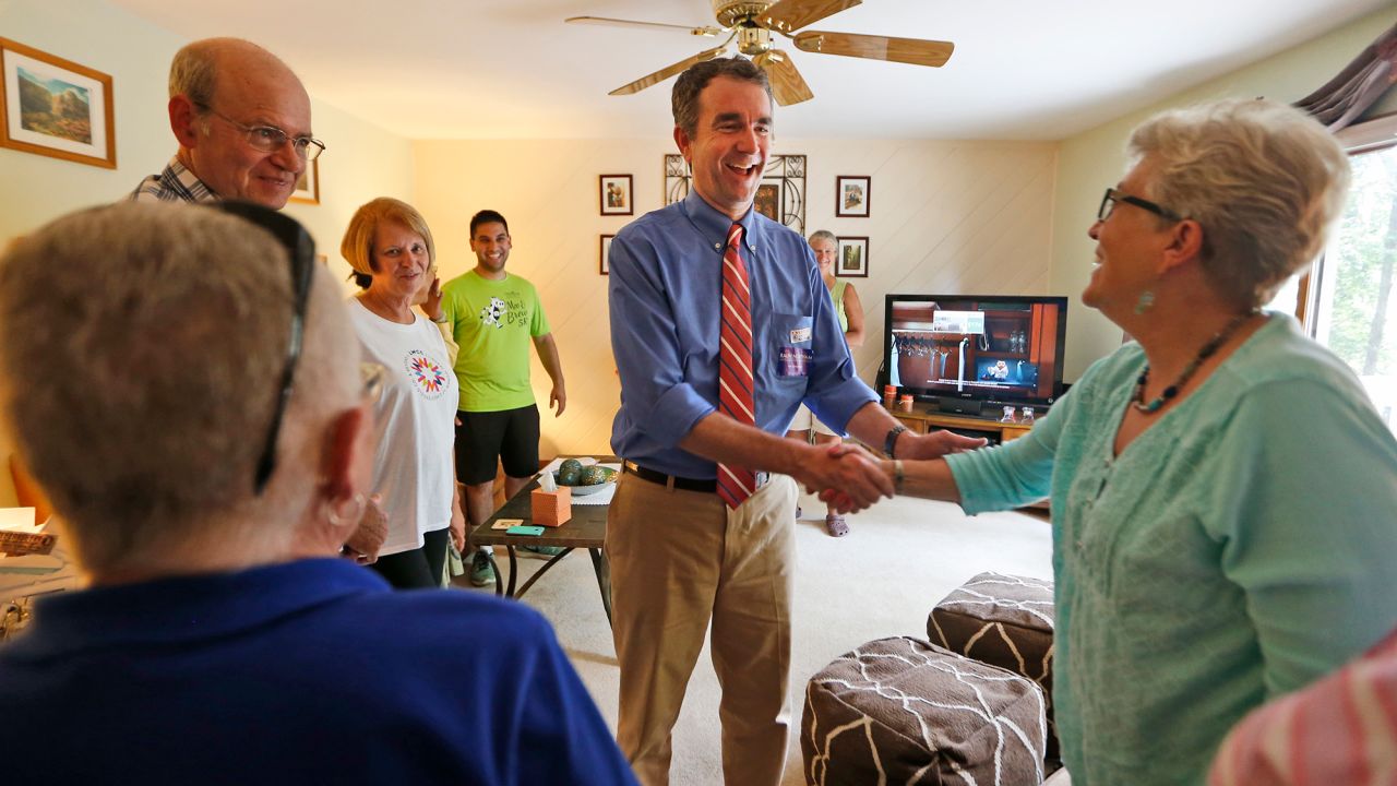 Then-Lt. Gov. Ralph Northam greets voters at a canvas kickoff on June 13, 2017, in Chesterfield, Virginia.