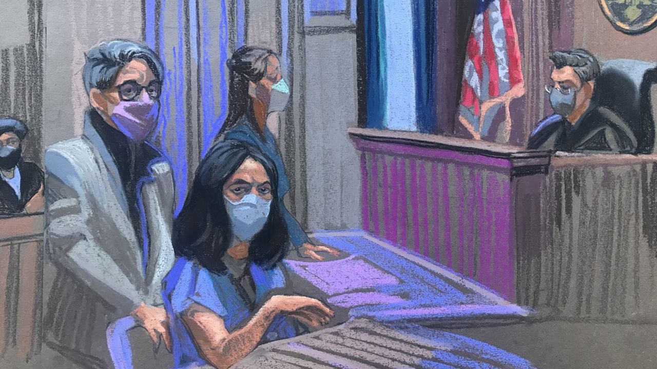 A sketch of Ghislane Maxwell during a court appearance in New York City on Friday, April 23.