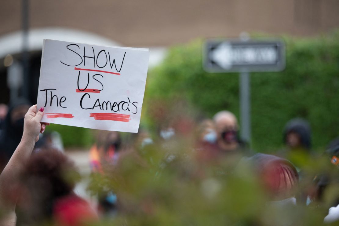 Protesters rally in front of the city municipal building in Elizabeth City, North Carolina, on Friday.