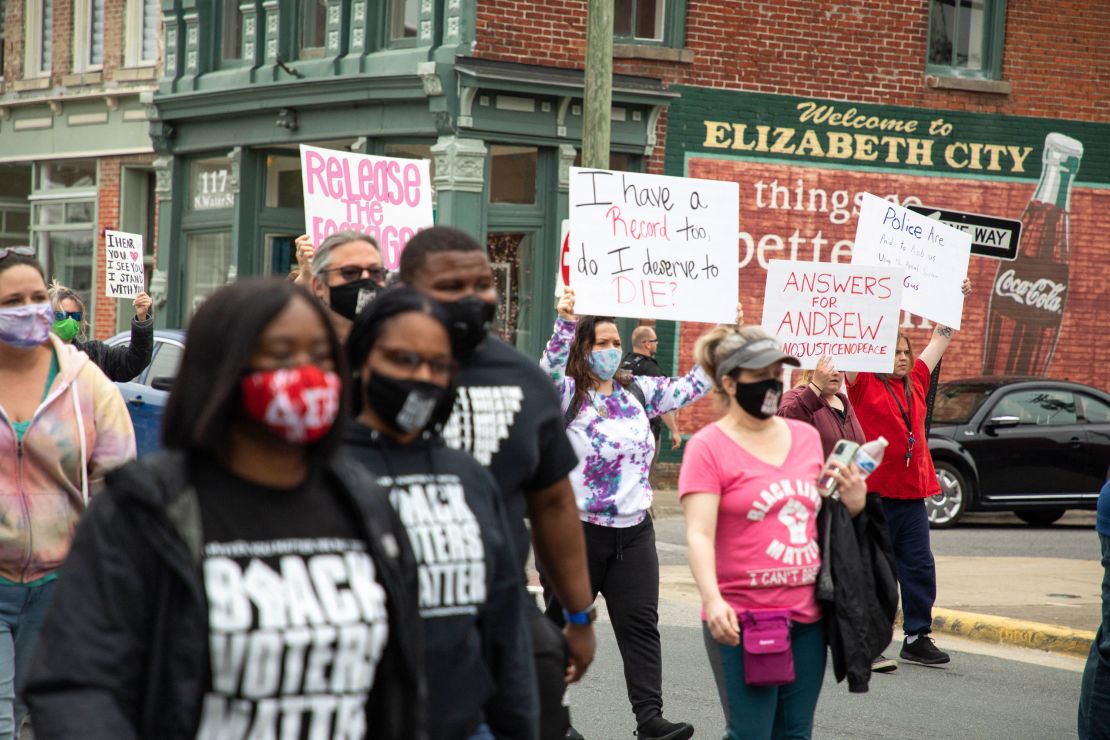 Protesters in Elizabeth City on Saturday call for the release of body camera footage of the police killing of Andrew Brown Jr.