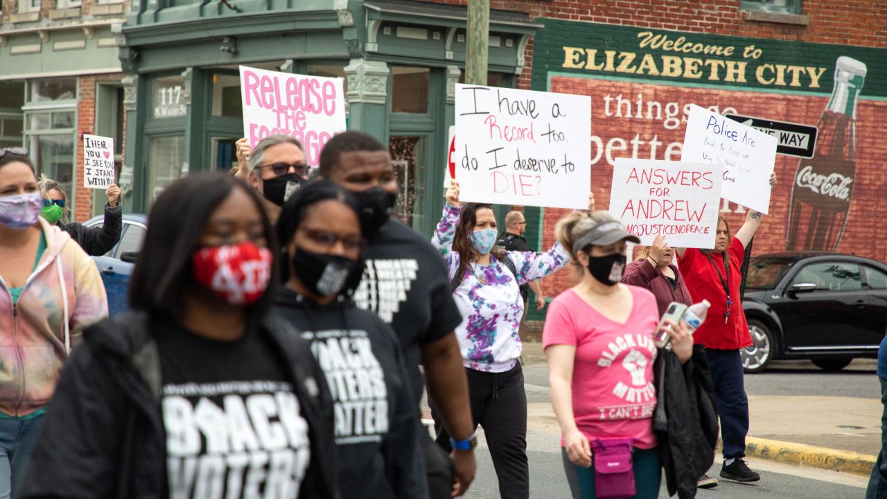 Protesters in Elizabeth City on Saturday call for the release of body camera footage of the police killing of Andrew Brown Jr.