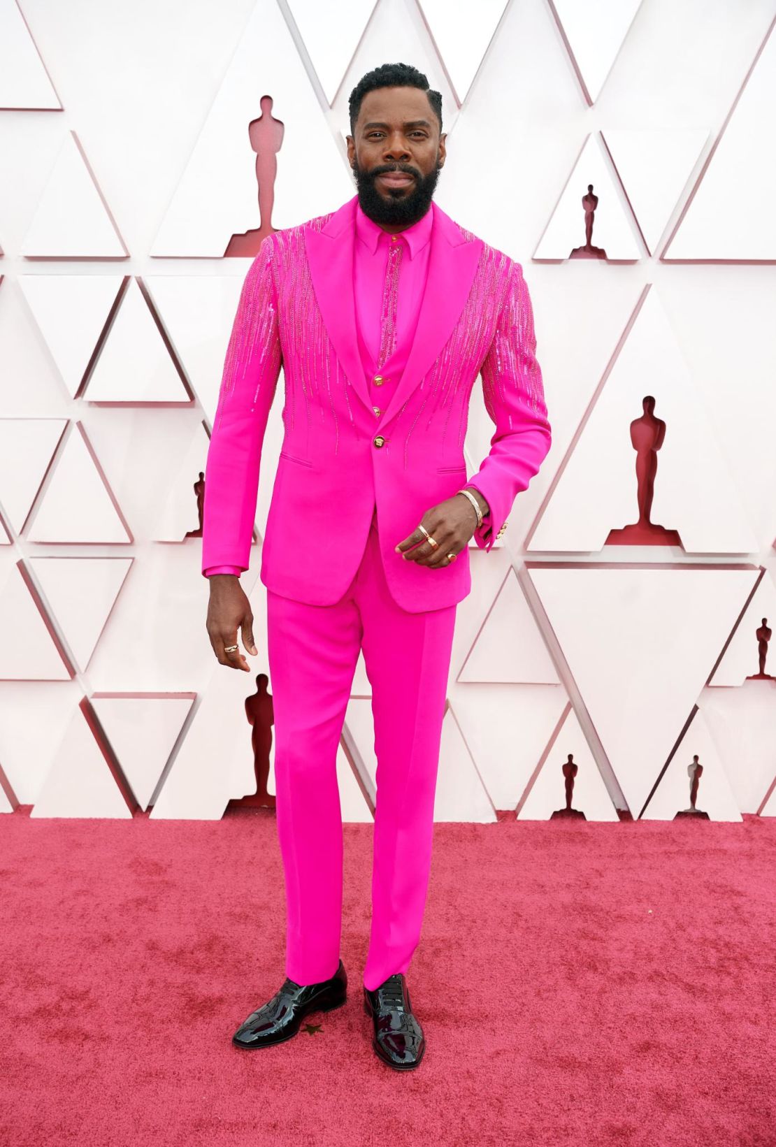 Colman Domingo's Versace suit took 150 hours of embroidery work, the star said on Instagram.
