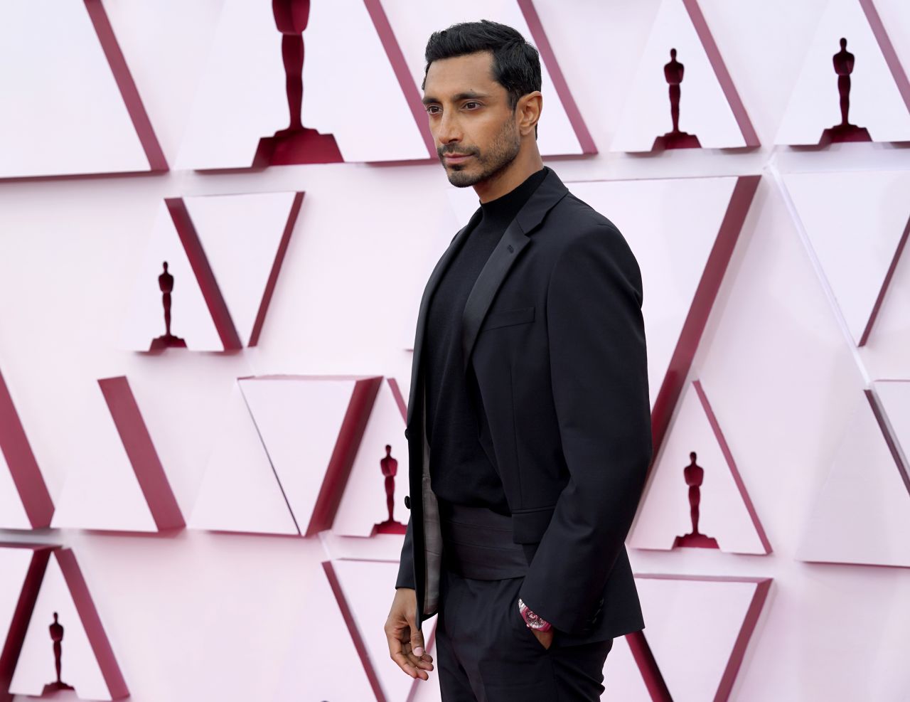 The "Sound of Metal" star chose a black on black suit by Prada.