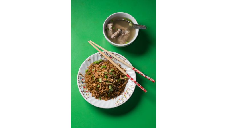 <strong>Phuket cuisine:</strong> Inland from the beaches, Phuket Town is where you'll find some of the island's best food, including savory dishes like this plate of thin rice noodles served with a side of pork broth. 