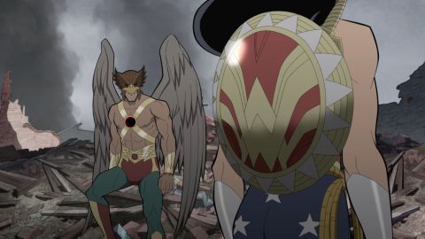 Hawkman and Wonder Woman battle Nazis in the DC movie "Justice Society: World War II."