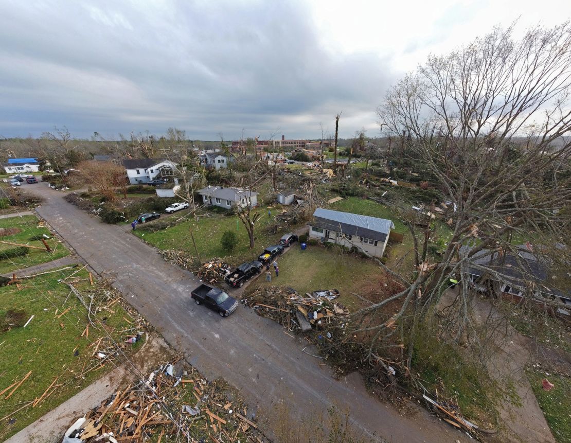 Homes damaged by a tornado are seen on March 26, 2021, in Newnan, Georgia.