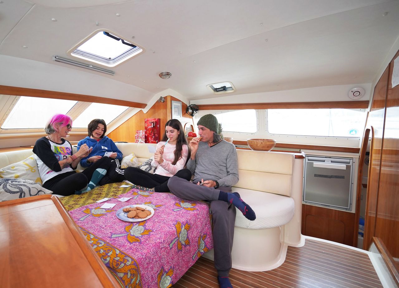 <strong>A liveaboard life:</strong> The Sueiro family (from left: Jessica, Largo, Avalon and Will) gathered on January 1 to talk about their goals for 2021. Last year, they learned to sail their new liveaboard boat.