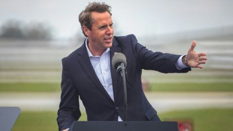 Then-Rep. Mark Walker of North Carolina speaks at a Trump rally in Greensboro, North Carolina in October. Walker left Congress at the end of his term and is now running for Senate.