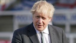 Britain's Prime Minister Boris Johnson gestures during a visit to Hartlepool United Football Club as he campaigns on behalf of Conservative Party candidate Jill Mortimer in Hartlepool, north-east England on April 23, 2021, ahead of the 2021 Hartlepool by-election to be held on May 6. (Photo by Ian Forsyth / POOL / AFP) (Photo by IAN FORSYTH/POOL/AFP via Getty Images)