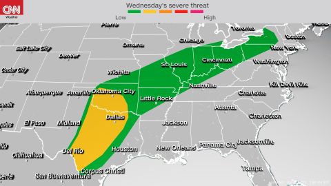 Storm Prediction Center's severe weather outlook Wednesday into Wednesday night