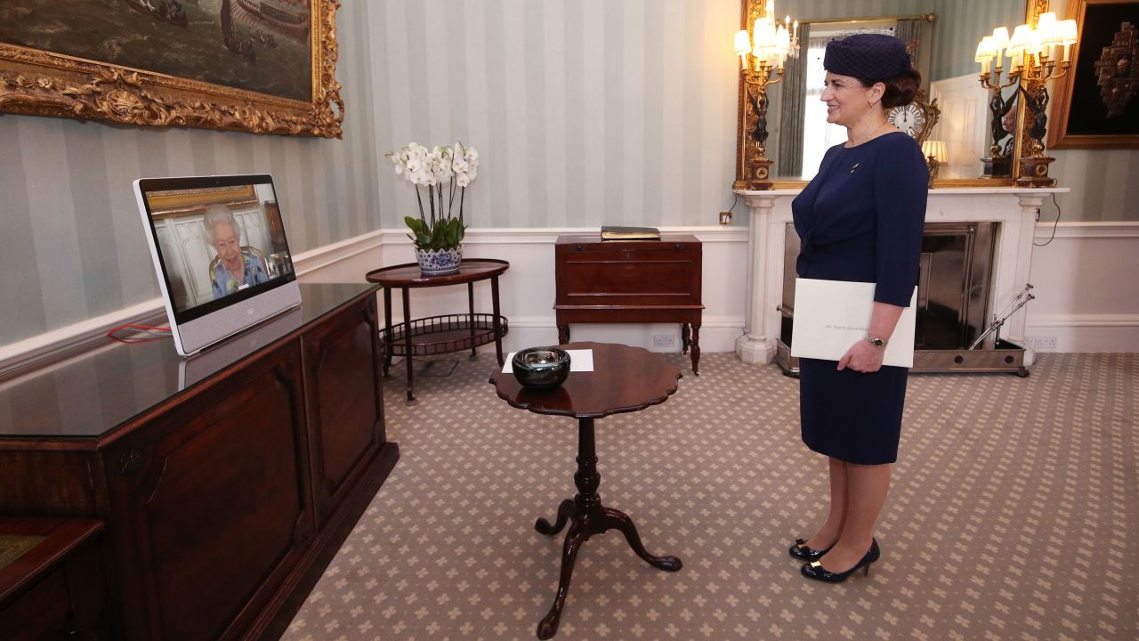 The Queen also talks to Ivita Burmistre, the Ambassador of Latvia.