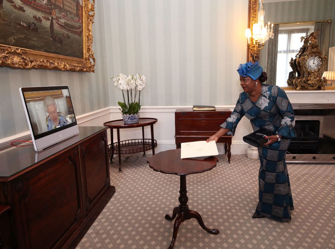 The monarch receives Sara Affoue Amani, the Ambassador of Ivory Coast via video link.