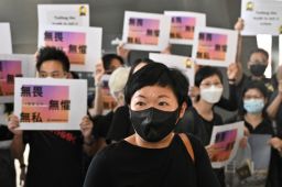 Radio Television Hong Kong producer Bao Choy arrives at the West Kowloon Courts building in Hong Kong on April 22, 2021.