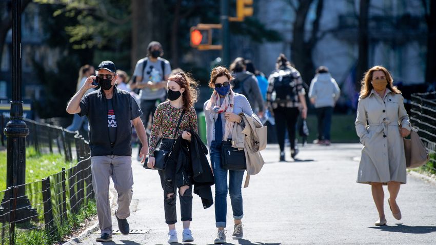 NEW YORK, NEW YORK - APRIL 06: Visitors to Central Park wear masks in the spring sun on April 06, 2021 in New York City. After undergoing various shutdown orders for the past 12 months the city is currently in phase 4 of its reopening plan, allowing for the reopening of low-risk outdoor activities, movie and television productions, indoor dining as well as the opening of movie theaters, all with capacity restrictions. (Photo by Roy Rochlin/Getty Images)